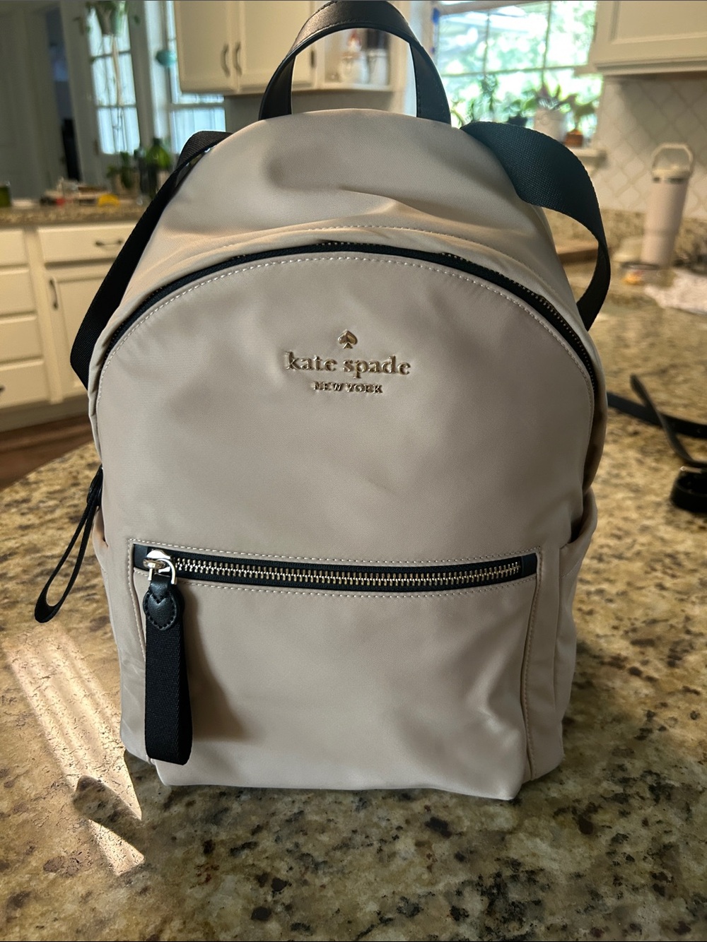 Kate Spade Beige Nylon Mini Backpack with Black Accents